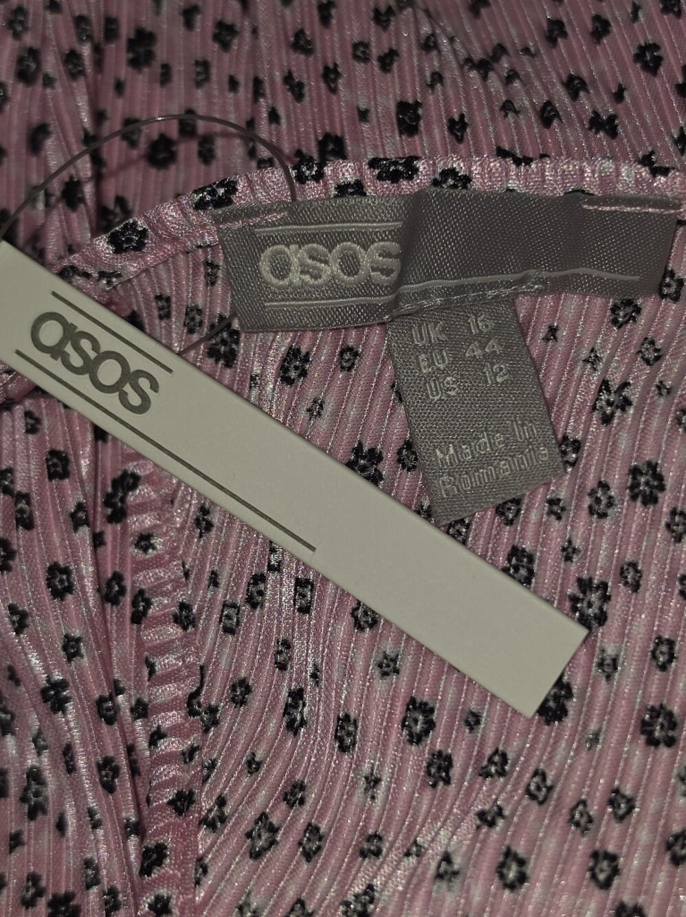 NWT ASOS Pink Crinkle Ditsy Floral Print Midi Dress Puff Sleeves Size 12 - Picture 8 of 9